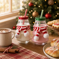 Bouteille en plastique PET en forme de sapin de Noël, jetable, pour jus, thé au lait, biscuits, bonbons, collations, pot de rangement, contenant décoratif pour fête