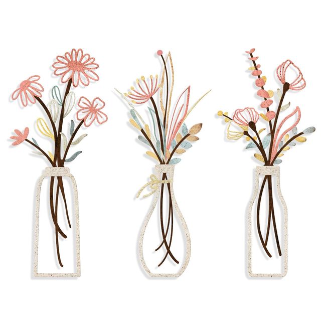 Custom Art Deco Metal Still Life Floral Vase Hanging Sculpture Metal Handicraft Wall Art Living Room Home Decor