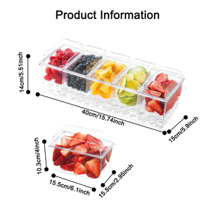 Recipientes de Plástico para Servir Condimentos, Bandeja de Servicio Refrigerada con Hielo, Acrílico, 5 Contenedores, Organizador de Condimentos Refrigerado con Tapas Separadas - Product Image 4