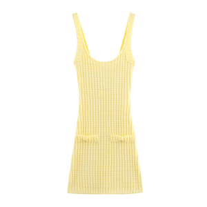 Abito Mini Canotta Casual alla Moda in Maglia con Motivo a Quadri <span class=keywords><strong>Giallo</strong></span> per Donne - Product Image 1