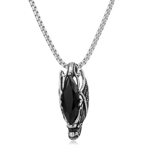 yunnique Dragon Gemstone Pendant Stainless Steel <b>Red</b> Crystal Claw Setting Men's Fashion Necklace 60cm Chain Gift Jewelry - Product Image 4