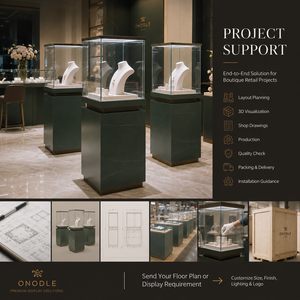 Meubles et vitrines de présentation en verre pour bijouteries sur mesure avec présentoirs modulaires, éclairage LED pour chaînes de magasins et projets de marques - Product Image 2