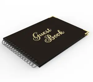 Groothandel Creatieve Gast Sign-In Boek Geplakt Foto Zwarte Kaart Spiraal 82 Pagina 'S Boek Fijn Gemonteerd Harde Kaft Met Lint Gastenboek