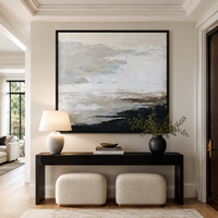 Peinture à l'huile abstraite bleu-gris de luxe, taille personnalisée, faite à la main, art mural sur toile neutre de style côtier, à suspendre pour hall d'hôtel, salon