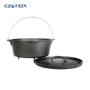 Geovein Promotion Spéciale – <span class=keywords><strong>Cocotte</strong></span> de Camping <span class=keywords><strong>en</strong></span> <span class=keywords><strong>Fonte</strong></span> Pré-Condimentée à 3 Pieds pour Cuisson <span class=keywords><strong>en</strong></span> Extérieur - Product Image 4