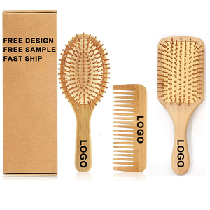 Cepillo de Masaje con Logotipo Personalizado, Ecológico, de Uso Diario, Juego de Peines de Bambú y Madera Natural, Biodegradable, Herramienta de Aseo con Mango Largo - Product Image 1