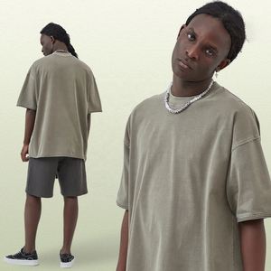 Großhandel OEM 100 % Baumwolle Herren Übergröße T-Shirt Dtg-Druck Tee Logo T-Shirt schwergewicht Säure gewaschen Vintage individuell rohes Hem-T-Shirt - Product Image 3