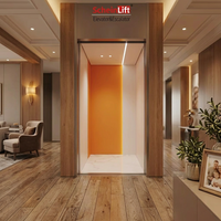 Ascenseur domestique sans arbre de transmission ni engrenages, capacité 400 kg, thème orange, alimentation CA, petit ascenseur à traction moderne, 2-5 étages, villa résidentielle
