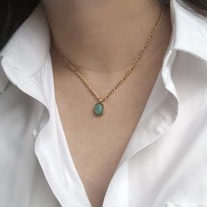 MICCI, cadena Figaro de acero inoxidable chapada en oro de 18 quilates, venta al por mayor personalizada, collar con colgante de piedra preciosa de amazonita verde Natural para regalo - Product Image 2