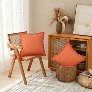 Solid Embroidery Scallop Throw Pillow Covers 45x45cm Farmhouse Decorative Couch Pillows Woven Case for Living Room - Product Image 4