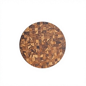 <span class=keywords><strong>Planche</strong></span> à découper ronde en bois de teck à grain traversant avec poignée intégrée, bloc de découpe en bois robuste pour la préparation des repas en cuisine - Product Image 5