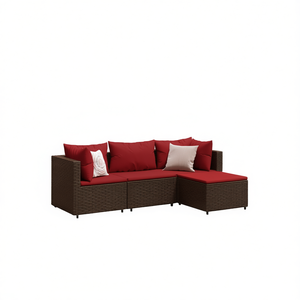 Compact <b>Patio</b> Lounge Set Brown PE Rattan Garden <b>Furniture</b> 4 Seater Outdoor Contemporary Weather Resistant <b>Wicker</b> Frame - Product Image 1