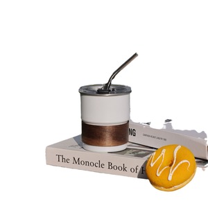 Cốc bia cà phê bằng thép không gỉ một lớp hiện đại cán cạnh di động cho các bữa tiệc Cắm Trại Ngoài Trời Có ống hút tiện lợi - Product Image 5