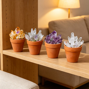 Planta en Maceta con Cristales Naturales al por Mayor, Decoración de Suculentas con Gemas de Amatista/Citrino/Cuarzo para el Hogar - Product Image 1