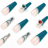 Lignes vertes queen West avec strass, personnalisé, presse sur les ongles, grossiste, presse sur la boîte à ongles