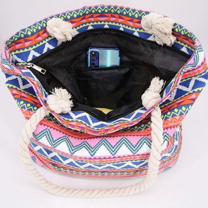 Large Cotton Canvas Zipper <b>Tote</b> Handbag for Women Dual Handle Summer Beach Shopping Bag - Product Image 6