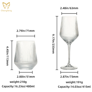 Vetreria verticale a coste classica e bicchieri da <span class=keywords><strong>vino</strong></span> <span class=keywords><strong>rosso</strong></span> a righe, bicchieri da <span class=keywords><strong>vino</strong></span> senza stelo in vetro Champagne Premium - Product Image 2