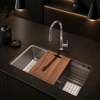 Évier de cuisine moderne en acier inoxydable 304 argenté, à cuve unique, à encastrer sous plan, sans robinet, design monotrou
