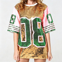 T-shirt à sequins pour femme, col rond, décontracté et sexy, idéal pour les spectacles sur scène ou comme tenue de sororité