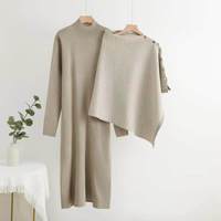 Ensemble pull deux pièces ample et uni pour femme, veste châle tricotée et jupe longue au design minimaliste, en Spandex/Polyester à séchage rapide