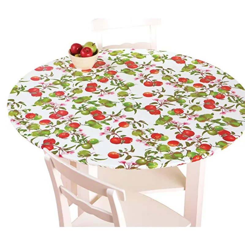 Low cost transparent printed plastic coffee table cloth disposable waterproof and oil proof PVC flannel elastic round table clot