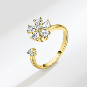 Dainty Rotating Flower <b>Adjustable</b> <b>Rings</b> Claw Setting Pear Cut Cubic Zirconia Copper Gold Plated Anti Stress Tension Jewelry - Product Image 4