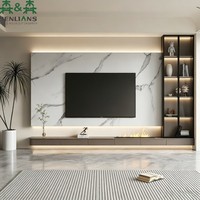 SLS Zeitgenössische Schwebende TV-Konsole mit Marmorplatte, Offenen Regalen und Maßgefertigtem Wohnzimmer-Stauraum