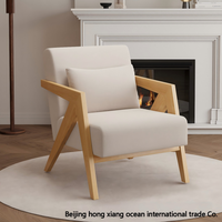 Fauteuil d'appoint en bois massif de style moderne du milieu du siècle, revêtu de tissu en lin, pour salon, fauteuil de détente individuel