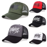 Premium hombres gótico Hip Hop Street Rap espuma malla gorra asimétrica transpirable visera Casual personaje estilo camionero sombrero