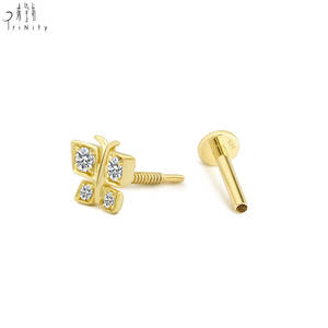 Pendientes de Mariposa Hechos a Mano de Alta Calidad, Diseño de Joyería en Oro Sólido de 14K con Diamante Natural, Pendientes Finos de un Solo Orificio - Product Image 4