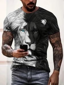 T-shirt pour homme en maille <span class=keywords><strong>d</strong></span>écontractée, imprimé 3D motif lion, col rond, manches courtes, tenue <span class=keywords><strong>d</strong></span>'été, livraison gratuite - Product Image 5