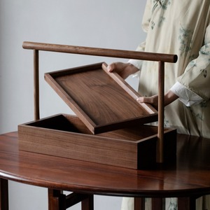 Caja de almacenamiento de madera maciza de nogal negro, caja de repostería de estilo retro chino, caja de madera con tapa para transportar, caja de almacenamiento con asa. - Product Image 3