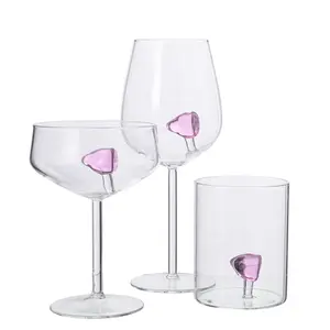 Samlife-23161 Wijn En Waterglas Hoge Borosilicaatglas Heldere Wijn Beker Gassen Met Roze Hart Binnen