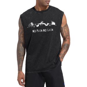 FOXA Débardeur graphique pour homme, sans manches, en coton, effet délavé, respirant, pour l'entraînement et la gym, avec le slogan 'No Pain No Gain' - Product Image 5