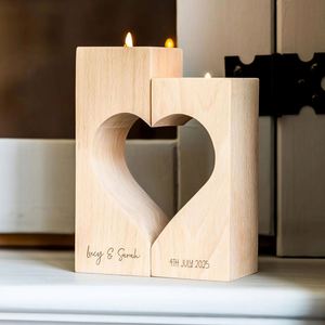 Wood Square Laser Engraved <b>Candle</b> Stand Set <b>Wedding</b> Anniversary Gift <b>Personalised</b> Custom Text Tea Light Holder - Product Image 5