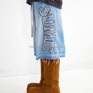 Custom Private Label High Quality Heavy Weight Distressed Denim <b>Shorts</b> for Men Embroidered Rhinestones Jeans <b>Shorts</b> - Product Image 3
