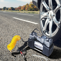 TOLHIT Mini compresseur d'air Heavy Duty Portable 12V DC Pompe de gonflage de pneu de voiture Outil de réparation d'urgence 2 cylindres Pneu de camion en métal