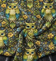 Tissu d'ameublement imprimé Forêt d'Hiboux au mètre – Motif Enchantant Faune Forestière – Tissu Décoratif pour Canapé et Chaise