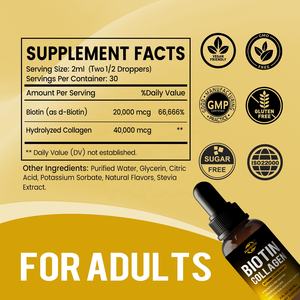 Suplementos para Piel, Cabello y Uñas OEM ODM, Gotas Líquidas de Biotina y Colágeno de 60,000mcg para Hombres y Mujeres, Gran Venta - Product Image 4