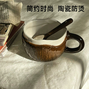 แก้วกาแฟเซรามิคลายมะพร้าว สีน้ำตาล แก้วเปลือกมะพร้าวพร้อมช้อน ทนความร้อน เหมาะสำหรับของขวัญสำหรับน้ำชายามบ่ายและอาหารเช้า - Product Image 5