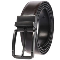 Sabuk Kulit Pria Dua Lapis Kulit Sapi Reversibel dengan Gesper Pin, Warna Hitam Coklat, Dua Sisi Berlubang, Lebar 35mm, untuk Bisnis