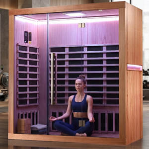 Deluxe Canadian Hemlock 3-4 Person Infrared Sauna Room Yoga Stretching Cabin with Carbon Fiber <b>Heaters</b> for Indoor Use - Product Image 1