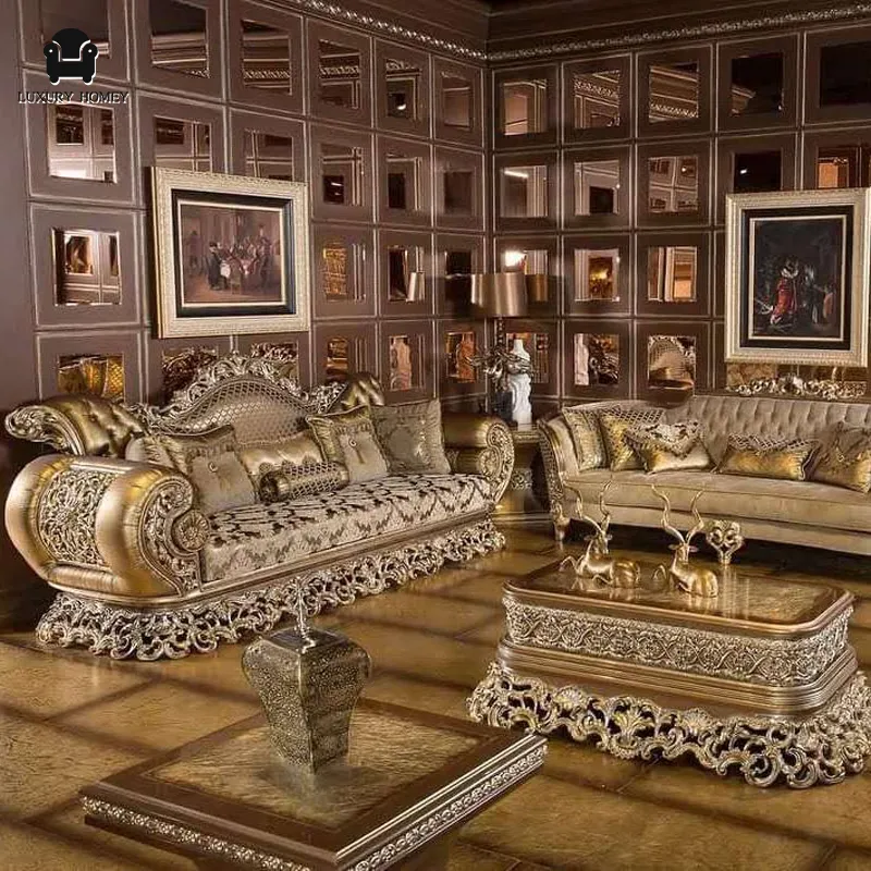 高級ロイヤルソファヨーロッパのリビングルームのデザインのためのエレガントで豪華なベルベットのソファ家具