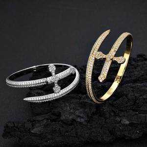 Wholesale Fine Jewelry Hip Hop Diamond Sword of Justice Bracelet <b>Bangle</b> Gold Filled Iced Out Zirconia Cross Bracelets <b>Bangles</b> - Product Image 4