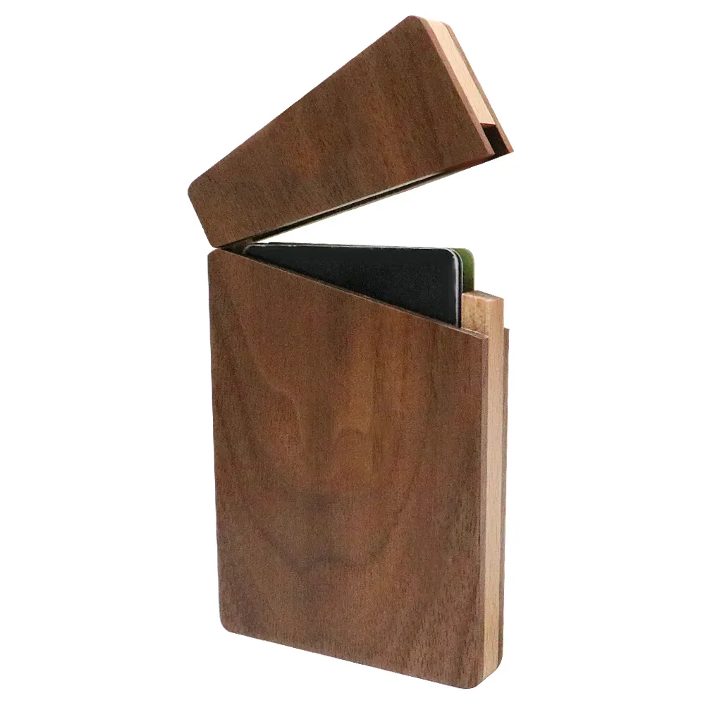 Wooden Business Card Case Name Card Holder for Men Front Pocket Walnut Wood Card Holder with Magnetic Closure