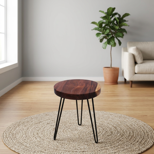 Tabouret rond en bois de suar massif avec pieds en métal épais, design moderne, pour intérieur et extérieur, salle à manger, maison, bar, jardin, utilisation en extérieur - Product Image 2