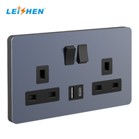Leishen UKCA CE Listed Dual UK Socket Switched Multi Power Outlet USB-A + Type-C Colorful Metal Panel 13 A Wall Switch Socket UK