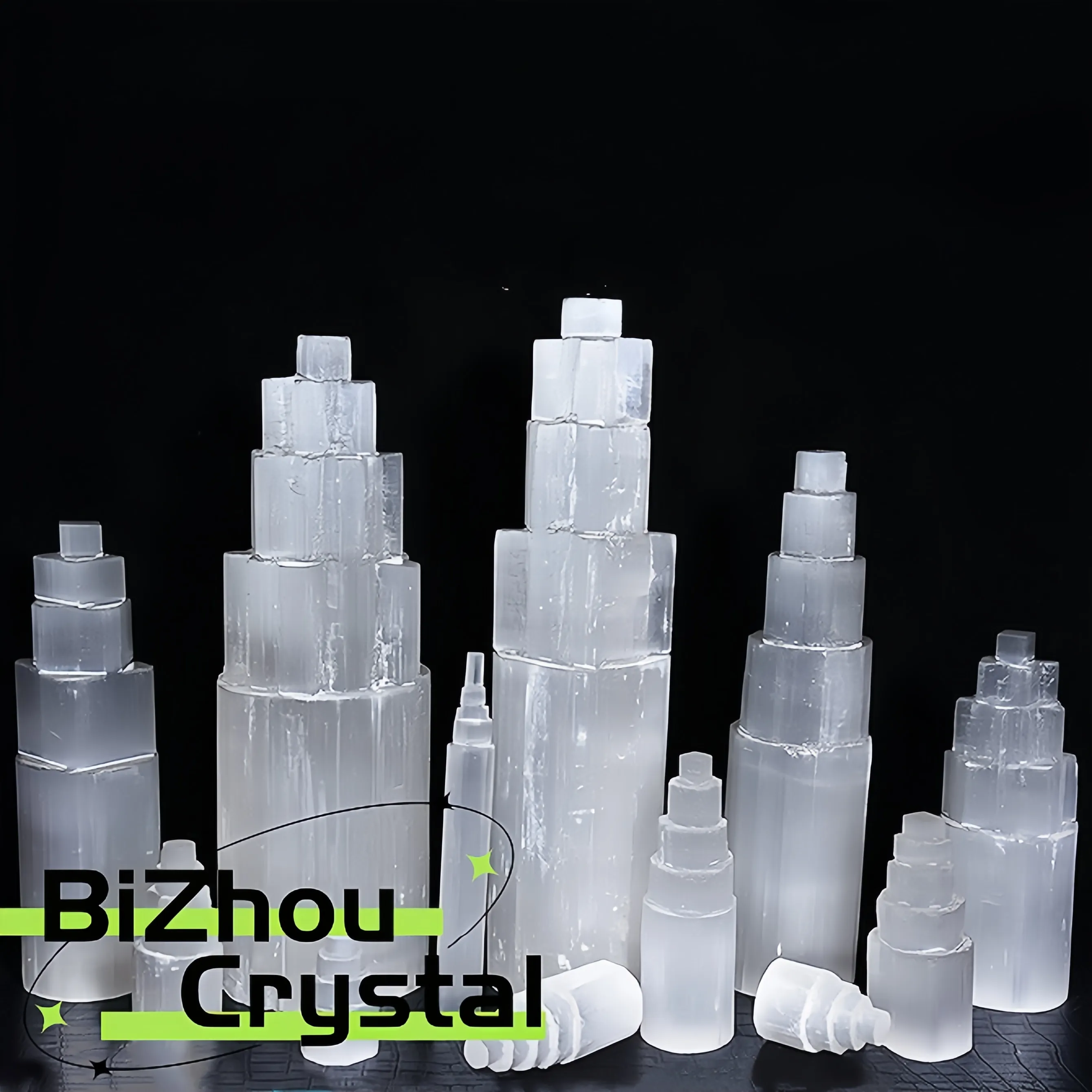 Torre de cristal natural de Selenite para pedra de cura, lâmpada de 5 polegadas, venda imperdível