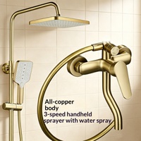 Ensemble de douche carré en laiton brossé sur mesure OEM, fixation murale, avec douchette à jet 3 vitesses haute pression, vente en gros pour salle de bain