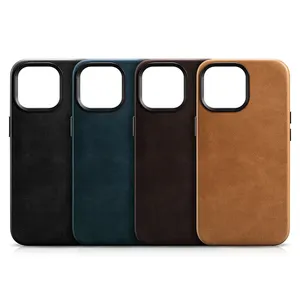 Full Protective Luxury Mobile Phone Real Wax Oil Leather Protective Back Cover Case for iphone 14 pro max